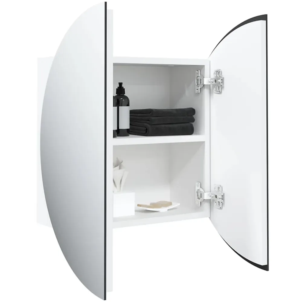 Meuble Wc|zmh Armoire de salle de bain miroir rond et LED Blanc 47x47x17,5 cm