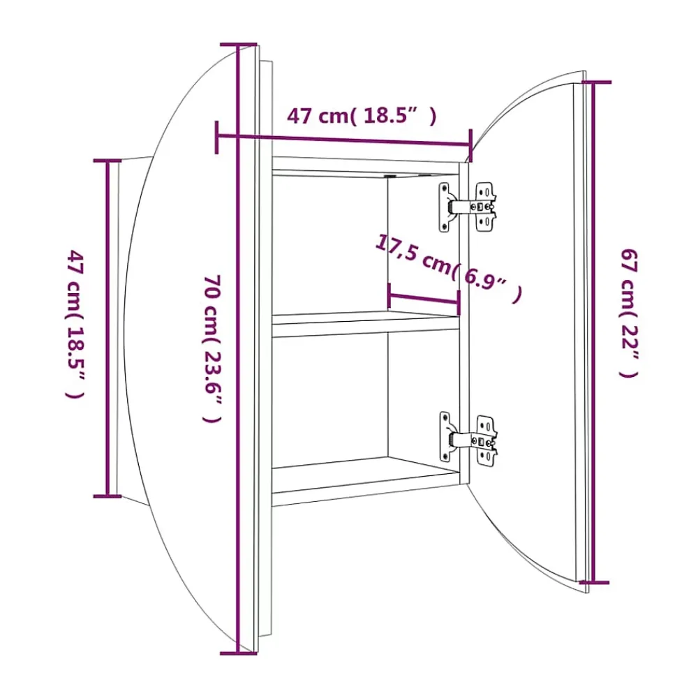 Meuble Wc|zmh Armoire de salle de bain miroir rond et LED Blanc 47x47x17,5 cm