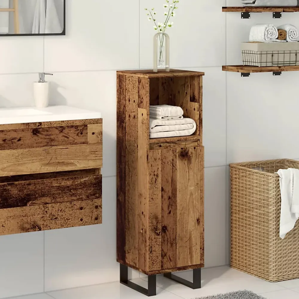 Meuble Wc|zmh Armoire de salle de bain vieux bois 30x30x100cm bois ingénierie