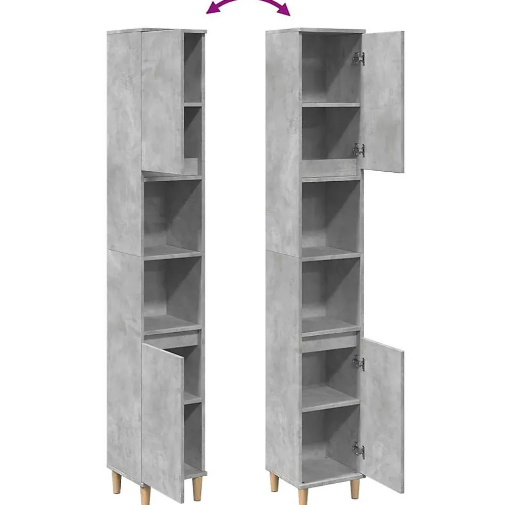 Meuble Wc|zmh Armoire de salle de bain gris béton 30x30x190 cm
