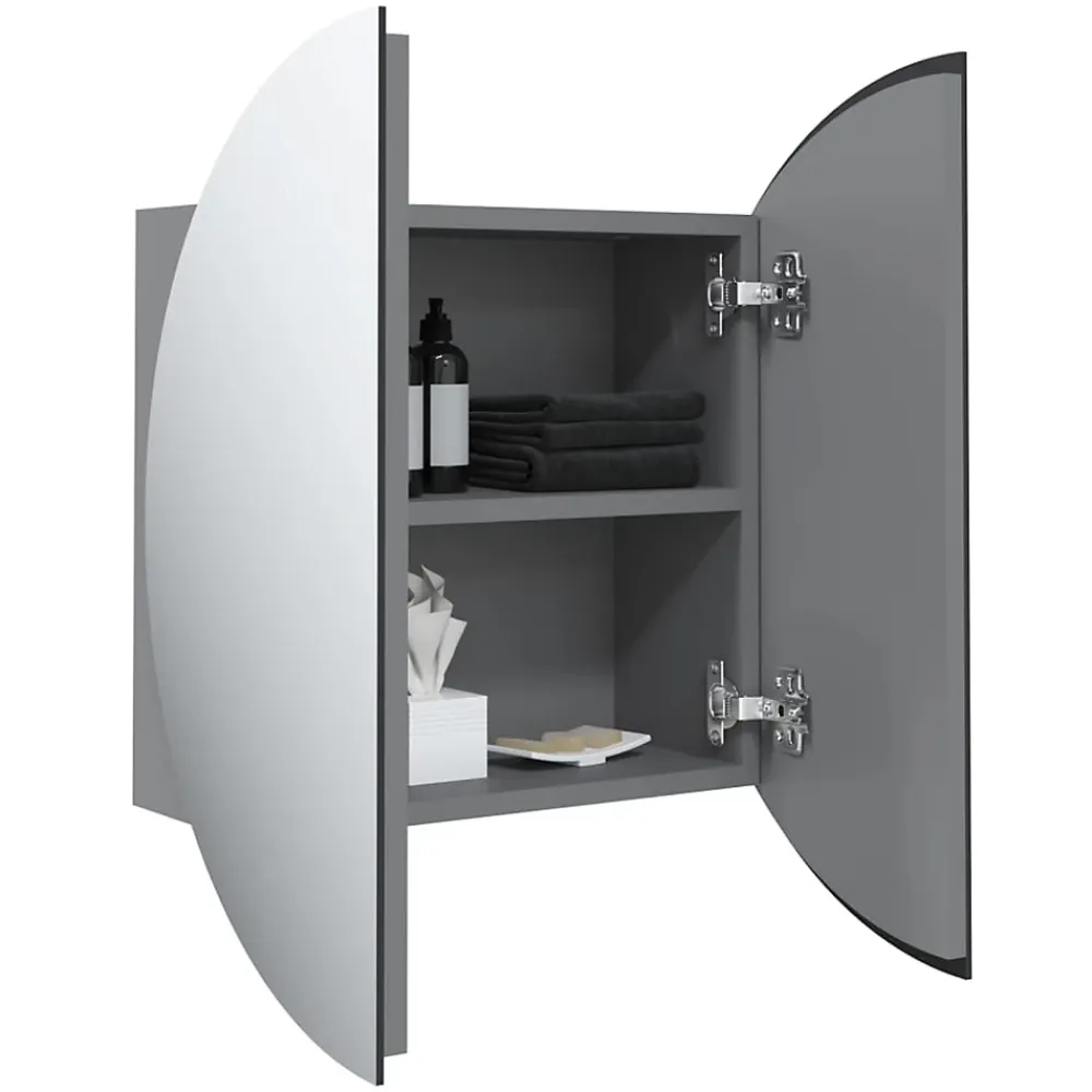 Meuble Wc|zmh Armoire de salle de bain miroir rond et LED Gris 47x47x17,5 cm