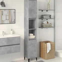 Meuble Wc|zmh Armoire de salle de bain gris béton 30x30x190 cm