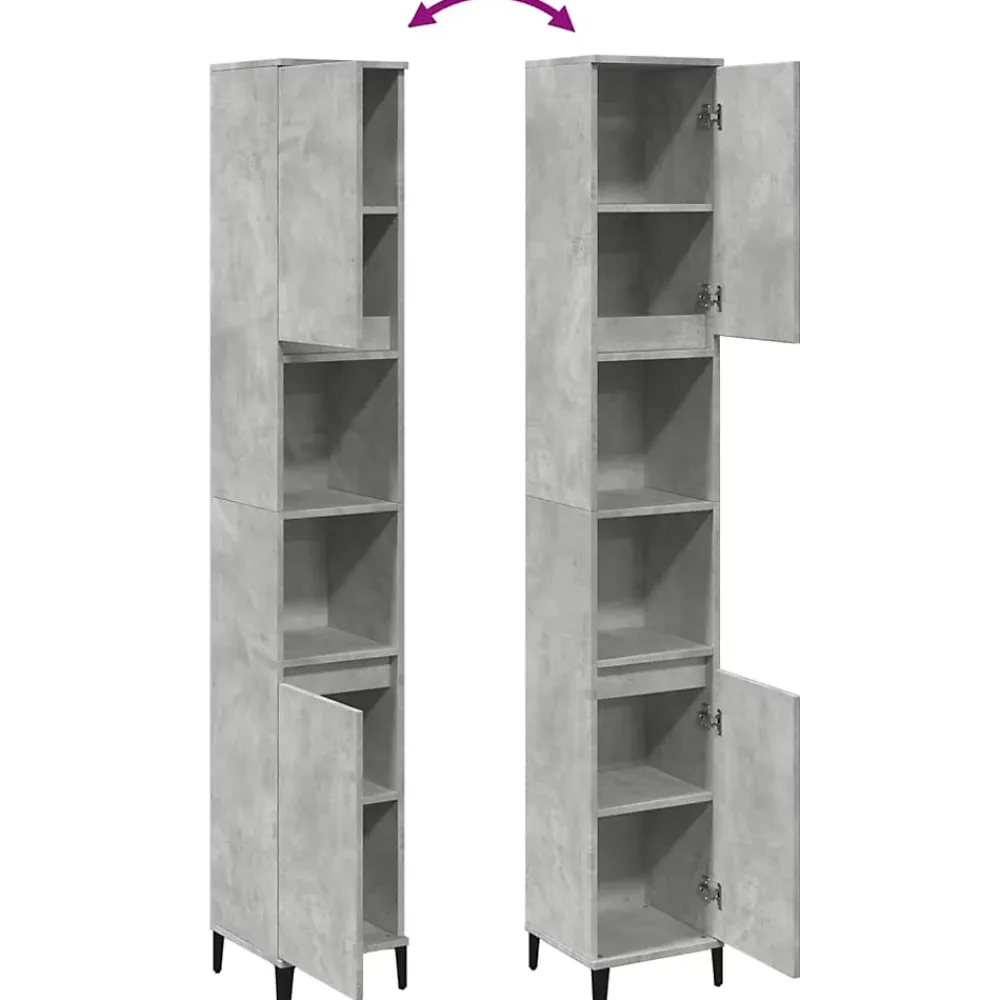 Meuble Wc|zmh Armoire de salle de bain gris béton 30x30x190 cm