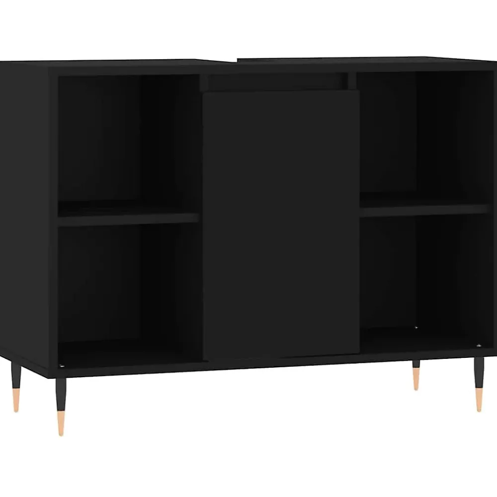 zmh Armoire de salle de bain noir 80x33x60 cm bois d'ingénierie