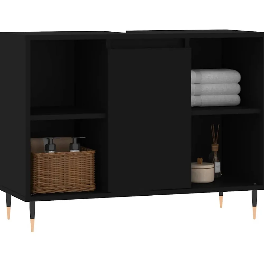 zmh Armoire de salle de bain noir 80x33x60 cm bois d'ingénierie