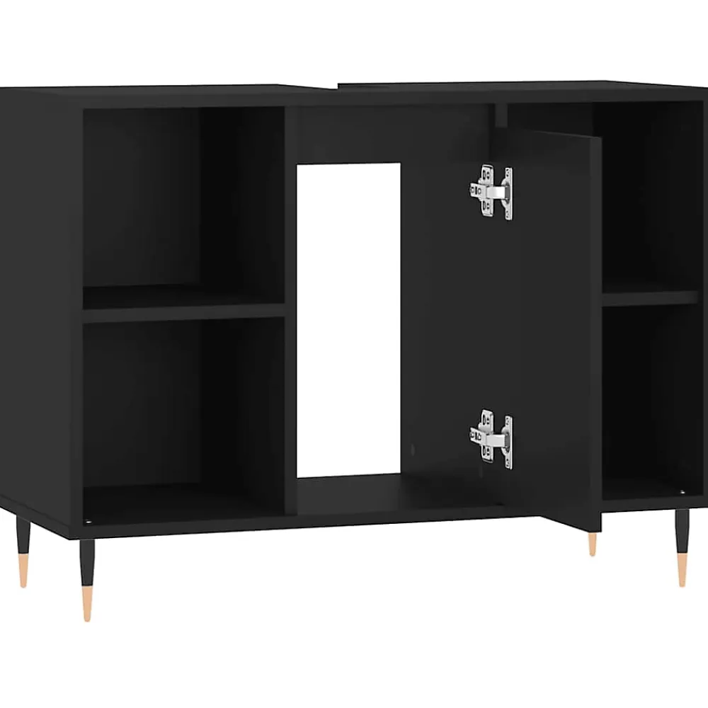 zmh Armoire de salle de bain noir 80x33x60 cm bois d'ingénierie