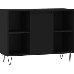 Meuble Wc|zmh Armoire de salle de bain noir 80x33x60 cm bois d'ingénierie