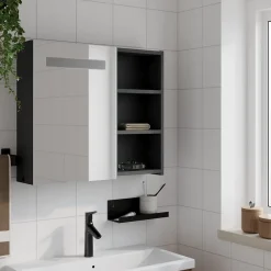 Meuble Wc|zmh Armoire de salle de bain à miroir avec LED noir 60x13x52 cm