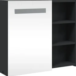 Meuble Wc|zmh Armoire de salle de bain à miroir avec LED noir 60x13x52 cm
