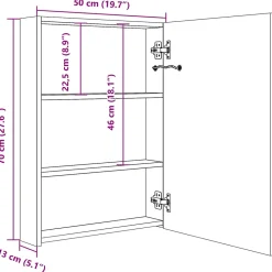 zmh Armoire de salle de bain à miroir LED gris béton 50x13x70 cm