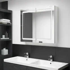 Meuble Wc|zmh Armoire de salle de bain à miroir LED Blanc brillant 80x12x68cm