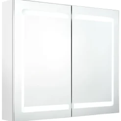 Meuble Wc|zmh Armoire de salle de bain à miroir LED Blanc brillant 80x12x68cm