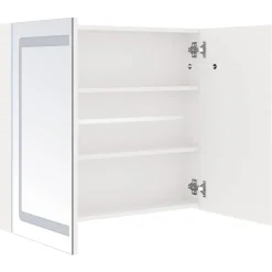 Meuble Wc|zmh Armoire de salle de bain à miroir LED Blanc brillant 80x12x68cm