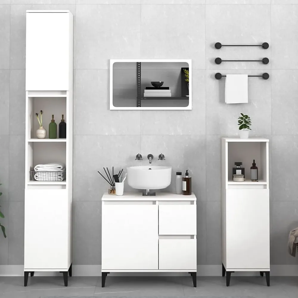 zmh Armoire de salle de bain blanc 30x30x190 cm bois d'ingénierie