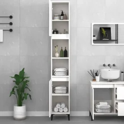 zmh Armoire de salle de bain blanc 30x30x190 cm bois d'ingénierie