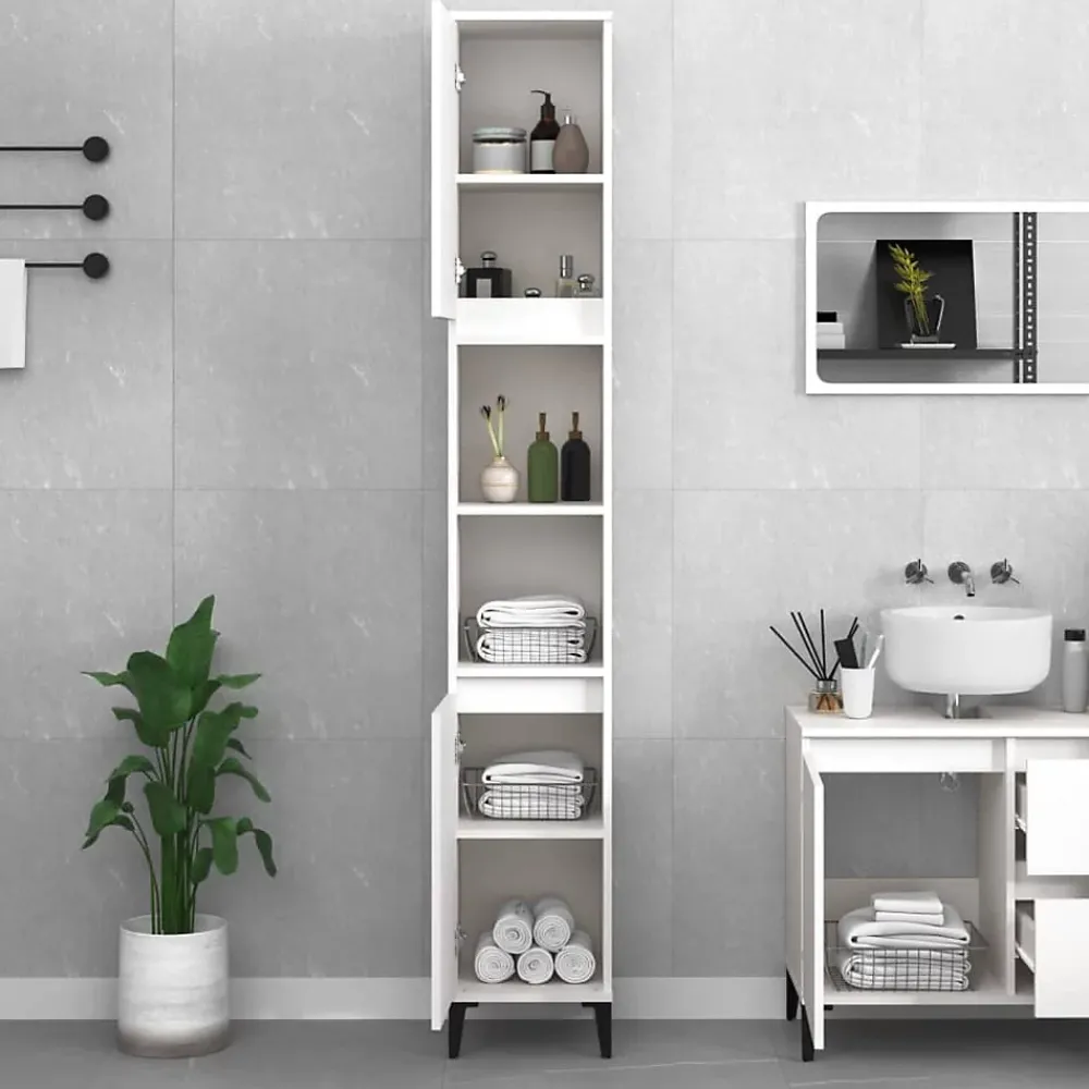 zmh Armoire de salle de bain blanc 30x30x190 cm bois d'ingénierie