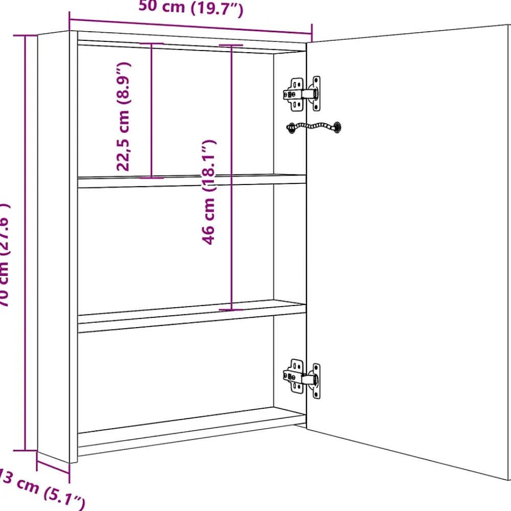 zmh Armoire de salle de bain à miroir LED 50x13x70 cm