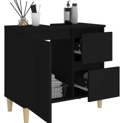 zmh Armoire de salle de bain noir 65x33x60 cm bois d'ingénierie