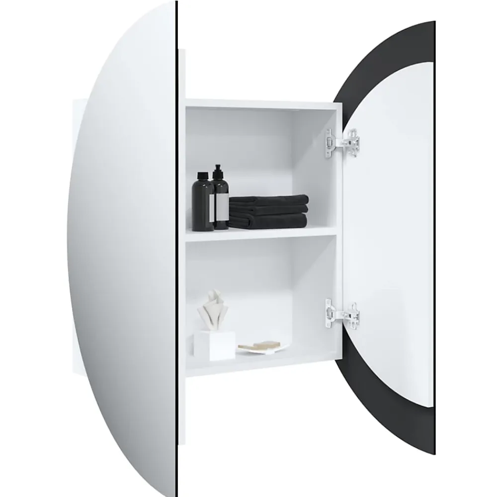 zmh Armoire de salle de bain miroir rond et LED Blanc 54x54x17,5 cm