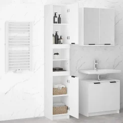 Meuble Wc|zmh Armoire de salle de bain blanc 32x34x188,5 cm bois d'ingénierie