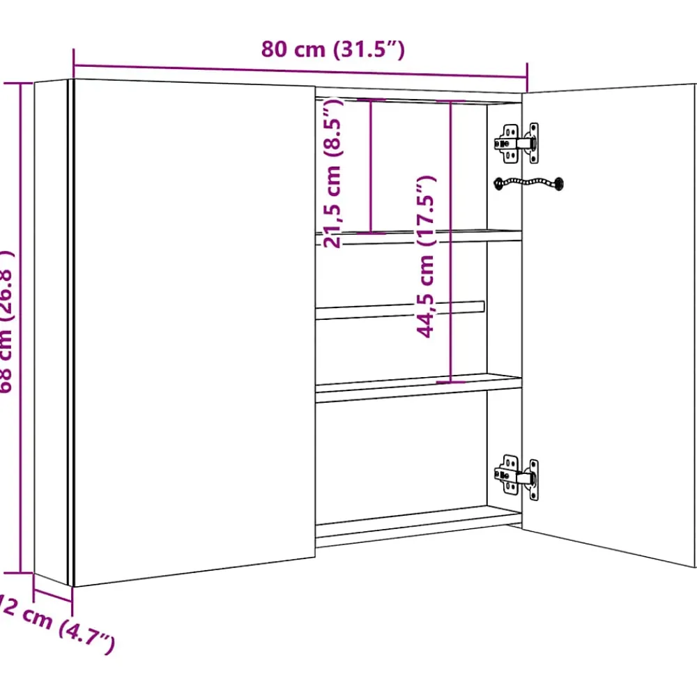 zmh Armoire de salle de bain à miroir LED 80x12,2x68 cm