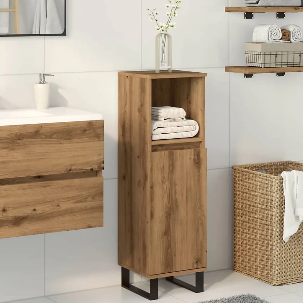Meuble Wc|zmh Armoire de salle de bain chêne artisanal 30x30x100 cm