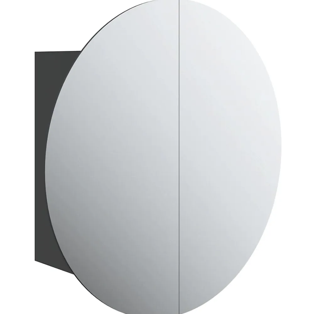 Meuble Wc|zmh Armoire de salle de bain miroir rond et LED Noir 47x47x17,5 cm