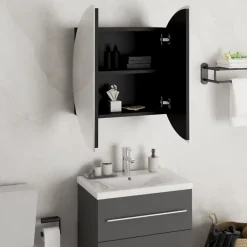 Meuble Wc|zmh Armoire de salle de bain miroir rond et LED Noir 47x47x17,5 cm