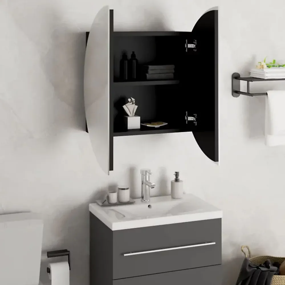 Meuble Wc|zmh Armoire de salle de bain miroir rond et LED Noir 47x47x17,5 cm