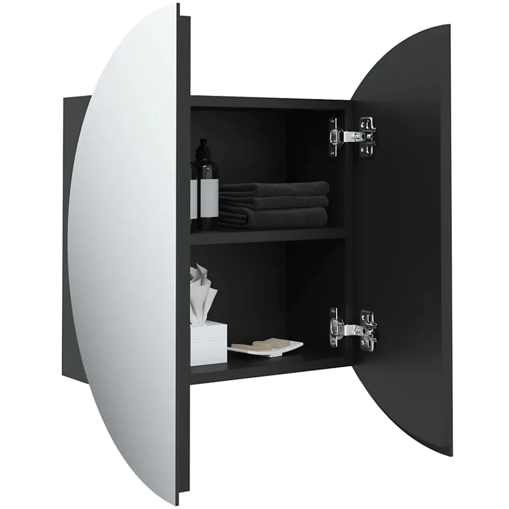 Meuble Wc|zmh Armoire de salle de bain miroir rond et LED Noir 47x47x17,5 cm