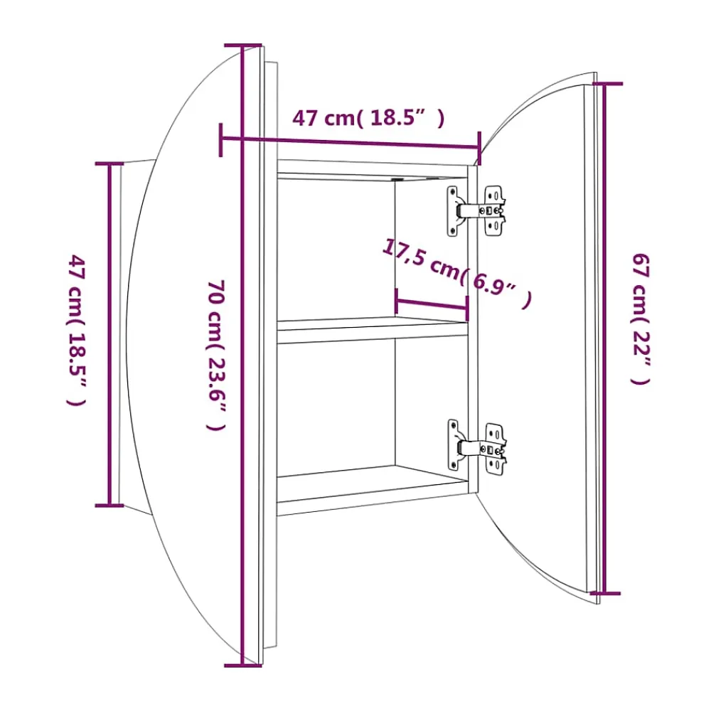 Meuble Wc|zmh Armoire de salle de bain miroir rond et LED Noir 47x47x17,5 cm