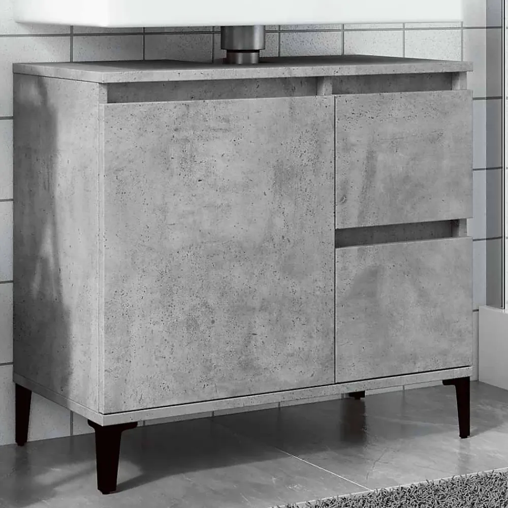 zmh Armoire d'évier gris béton 65x33x60 cm bois d'ingénierie