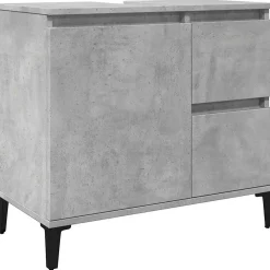 zmh Armoire d'évier gris béton 65x33x60 cm bois d'ingénierie