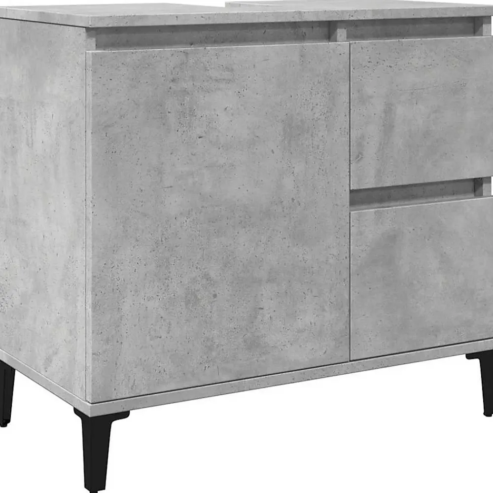 zmh Armoire d'évier gris béton 65x33x60 cm bois d'ingénierie