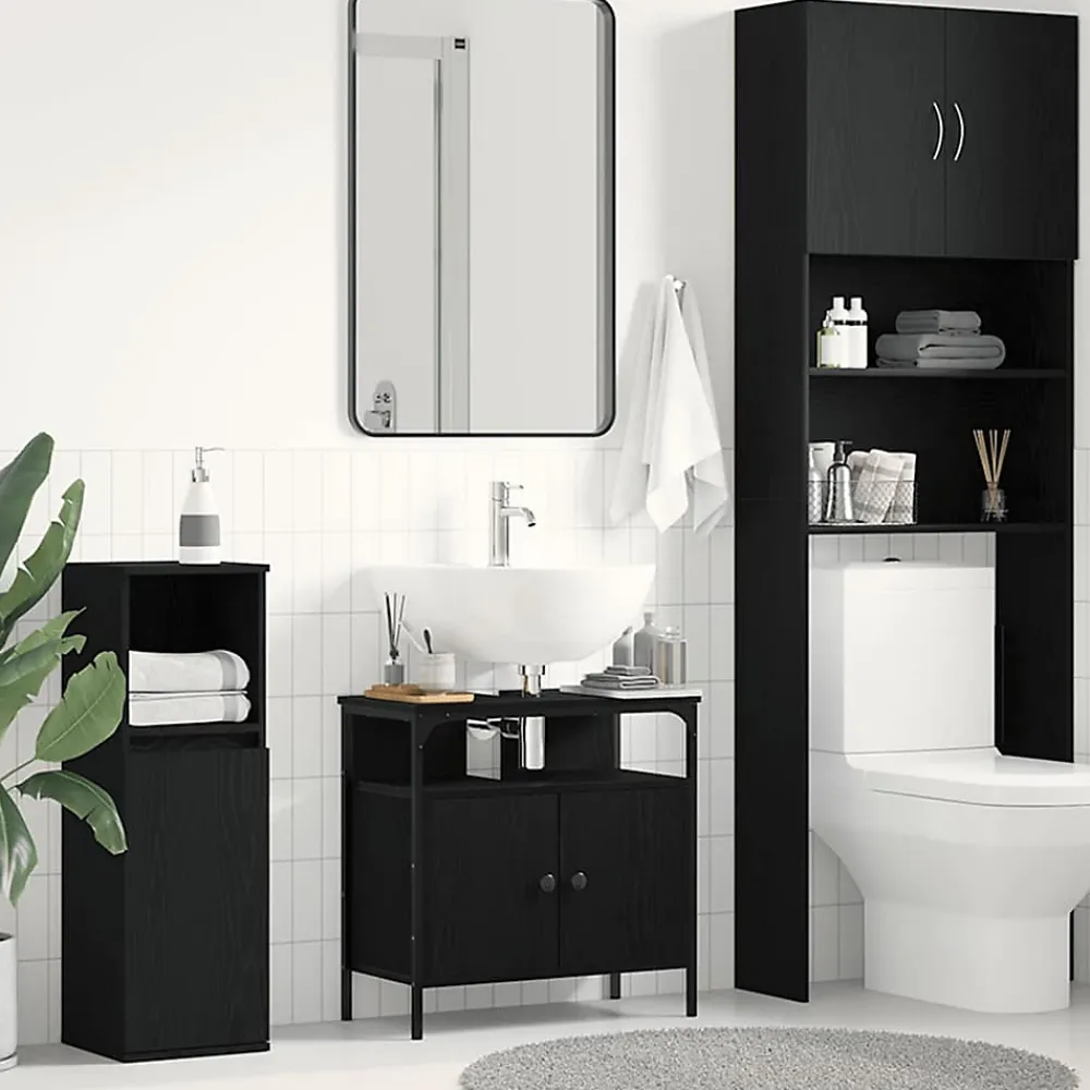 zmh Armoire lavabo de salle de bain chêne noir 60x30x60 cm