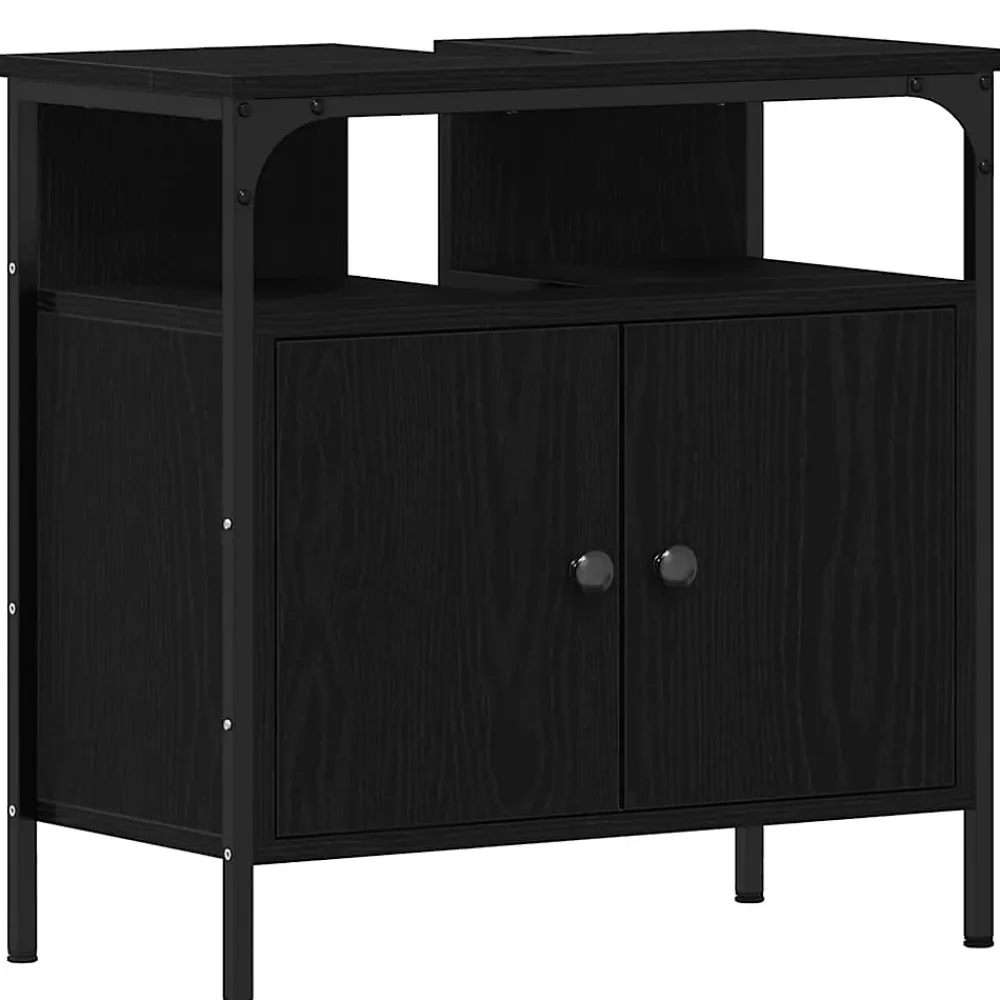 zmh Armoire lavabo de salle de bain chêne noir 60x30x60 cm