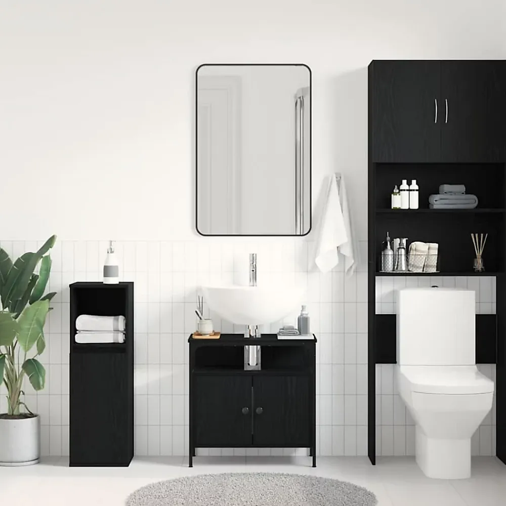 zmh Armoire lavabo de salle de bain chêne noir 60x30x60 cm