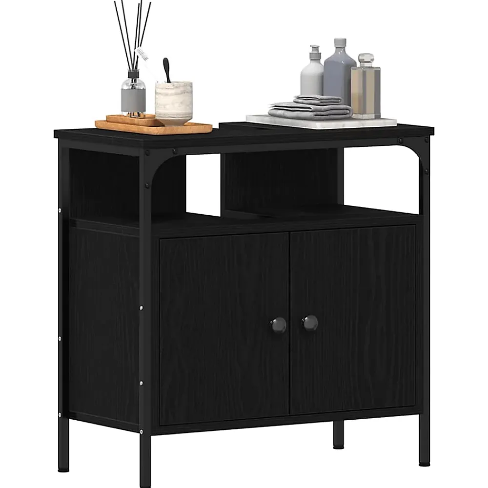 zmh Armoire lavabo de salle de bain chêne noir 60x30x60 cm