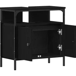 zmh Armoire lavabo de salle de bain chêne noir 60x30x60 cm