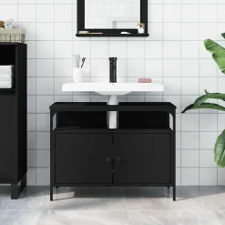 Meuble Wc|zmh Armoire lavabo de salle de bain noir 80x30x60 cm