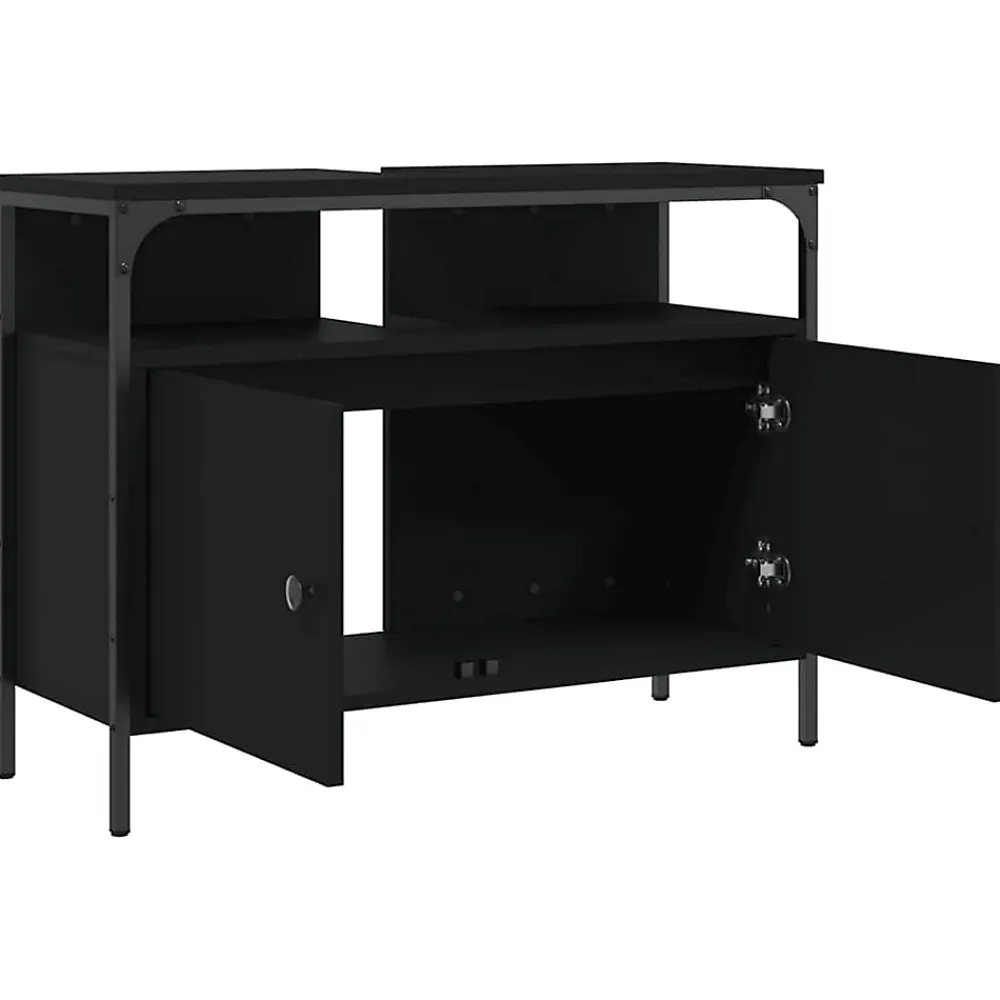 Meuble Wc|zmh Armoire lavabo de salle de bain noir 80x30x60 cm