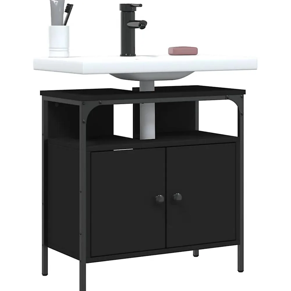 zmh Armoire lavabo de salle de bain noir 60x30x60 cm