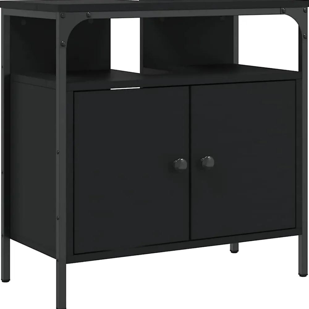 zmh Armoire lavabo de salle de bain noir 60x30x60 cm