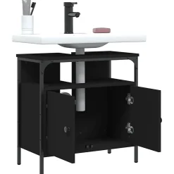 zmh Armoire lavabo de salle de bain noir 60x30x60 cm