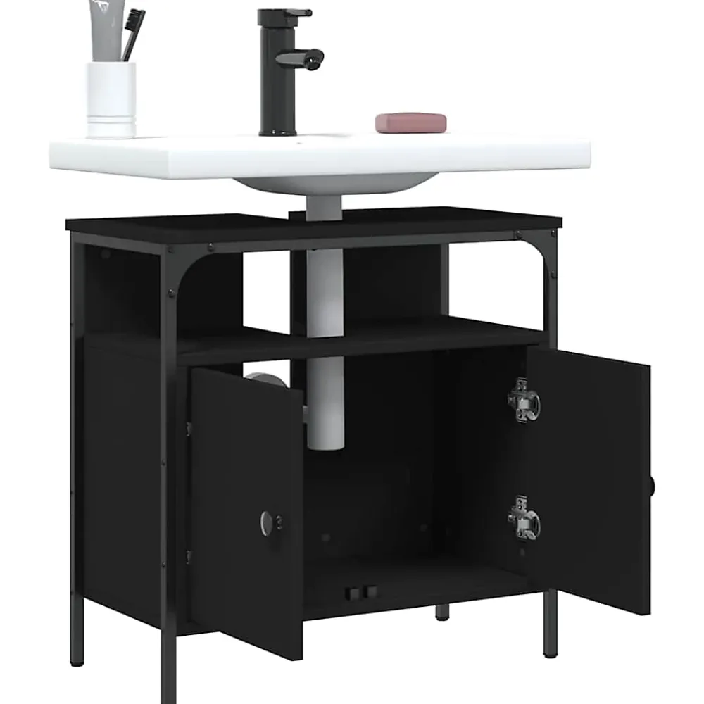 zmh Armoire lavabo de salle de bain noir 60x30x60 cm