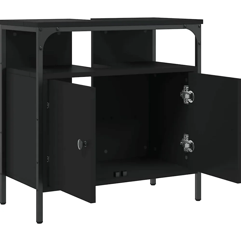 zmh Armoire lavabo de salle de bain noir 60x30x60 cm