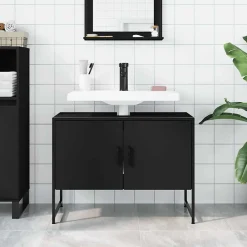 Meuble Wc|zmh Armoire lavabo de salle de bain noir 80x33x60cm bois ingénierie