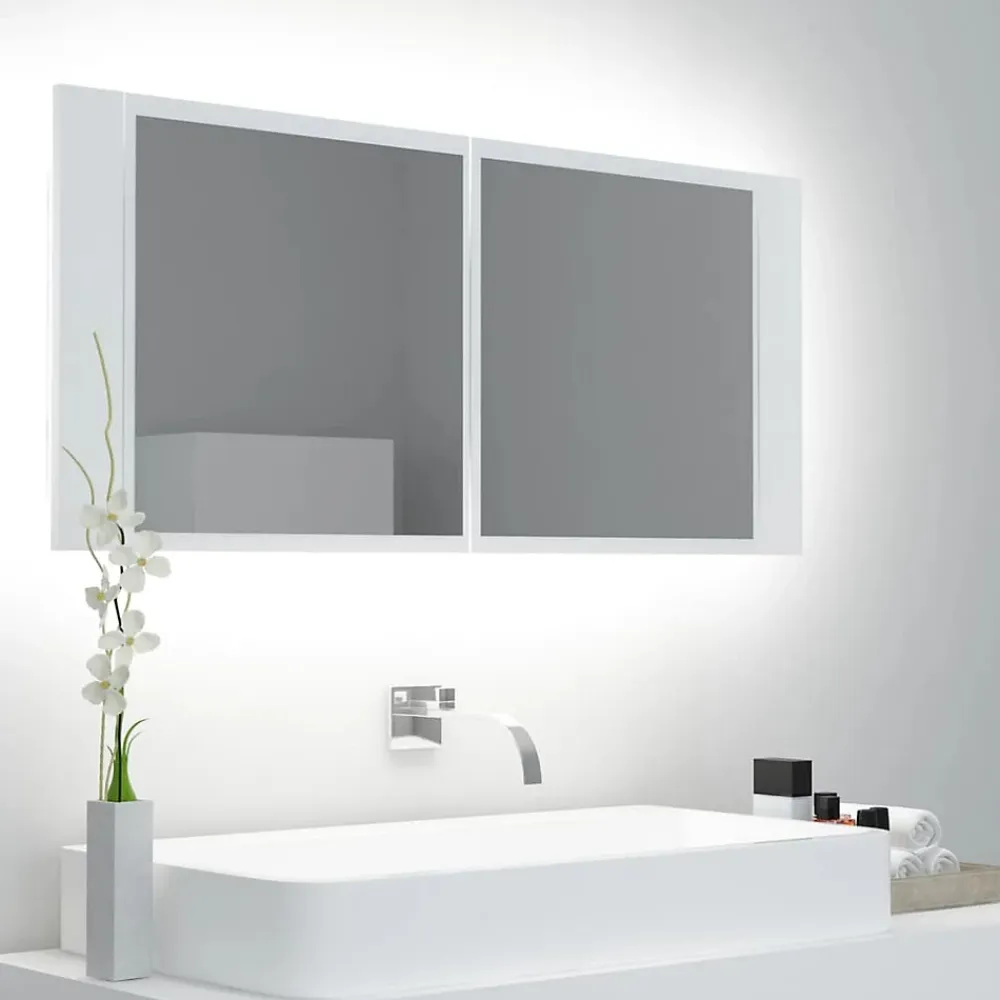 zmh Armoire salle de bain à miroir LED Blanc 100x12x45 cm Acrylique