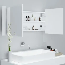zmh Armoire salle de bain à miroir LED Blanc 100x12x45 cm Acrylique