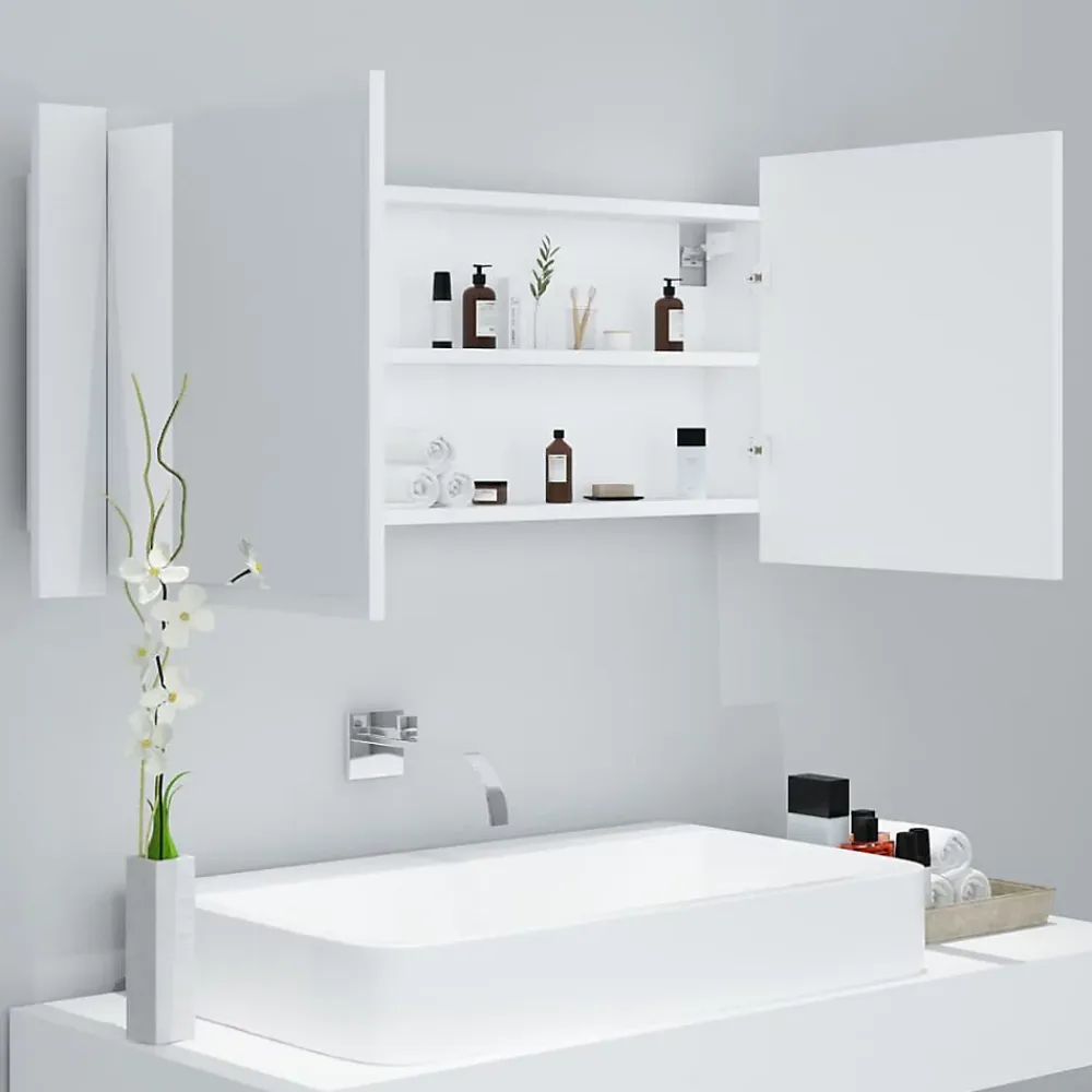 zmh Armoire salle de bain à miroir LED Blanc 100x12x45 cm Acrylique